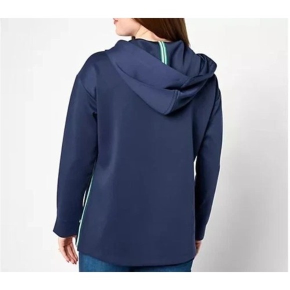 Isaac Mizrahi Live! Regular Clubhouse Scuba Knit Snap Front Tunic w/ Hood - 3XL - Picture 2 of 6